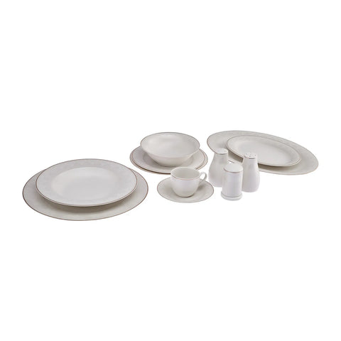 Karaca Lord 74 Piece Bone China Dinner Set for 12 People, White Gold