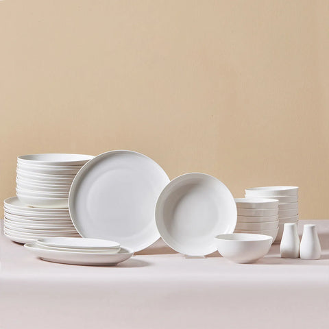 Karaca Allure 41-Piece Bone China Dinner Set for 12 People, White