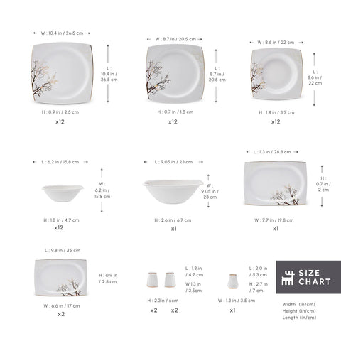 Karaca Autumn 57-Piece Bone China Dinner Set for 12 People, White Multi