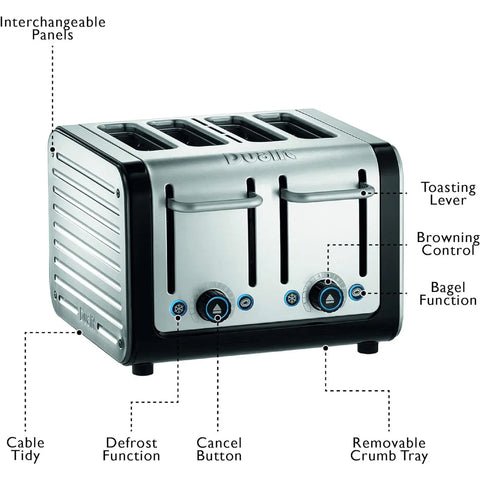 Dualit Architect Metal Silver Black Sandwich Toaster, 2250W