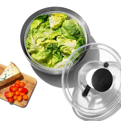 Oxo Stainless Steel Salad Spinner, 10.5cmx10.5cmx8cm, Inox Black