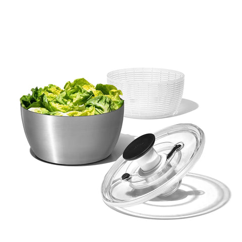 Oxo Stainless Steel Salad Spinner, 10.5cmx10.5cmx8cm, Inox Black