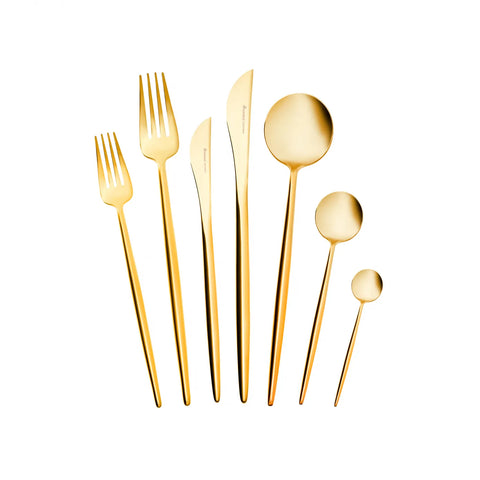 Karaca Jupiter 84-Piece Stainless Steel Cutlery Set for 12 People, Shiny Gold