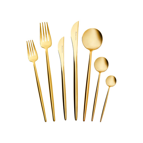 Karaca Jupiter 84-Piece Stainless Steel Cutlery Set for 12 People, Matte Champain Gold