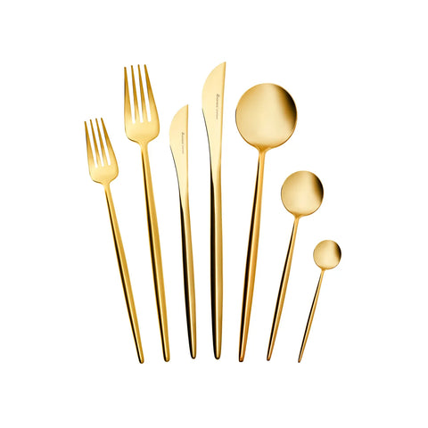 Karaca Jupiter 84-Piece Stainless Steel Cutlery Set for 12 People, Matte Gold