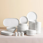 Karaca Red Carpet Collection Streamline New Saturn 59-Piece Bone China Dinner Set for 12 People, White Platinum