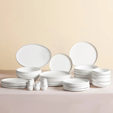 Karaca Red Carpet Collection Streamline Sunset 59-Piece Bone China Dinner Set for 12 People, White Platinum