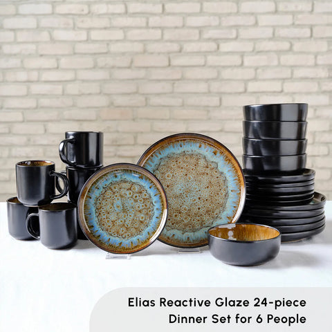 Karaca Elias 24-Piece Reactive Glaze Dinner Set for 6 People, Multi