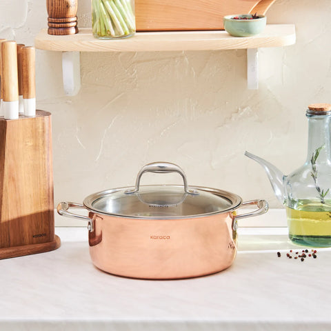 Karaca 3Ply PowerSteel Copper Stockpot with Lid, 4.6L, Copper