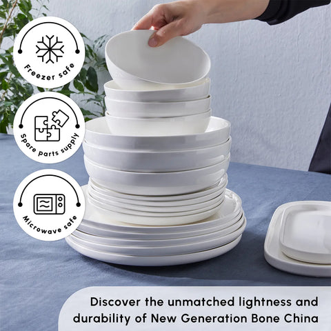 Karaca Favaro 56-Piece Bone China Dinner Set for 12 People, White