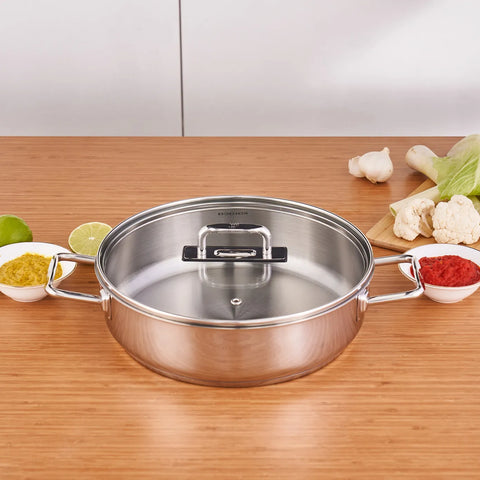 Karaca Grace Stainless Steel Induction Shallow Casserole with Lid, 26cm, Silver