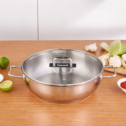 Karaca Grace Stainless Steel Induction Shallow Casserole with Lid, 30cm, Silver