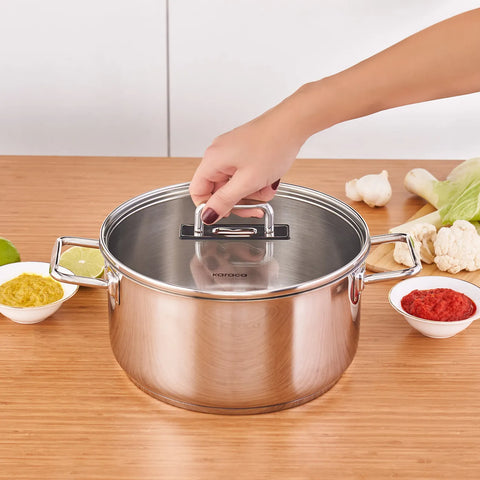 Karaca Grace Stainless Steel Induction Stockpot with Lid, 24cm, Silver