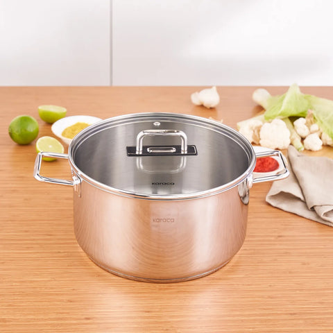 Karaca Grace Stainless Steel Induction Stockpot with Lid, 26cm, Silver