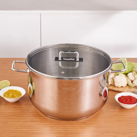 Karaca Grace Stainless Steel Induction Stockpot with Lid, 30cm, Silver