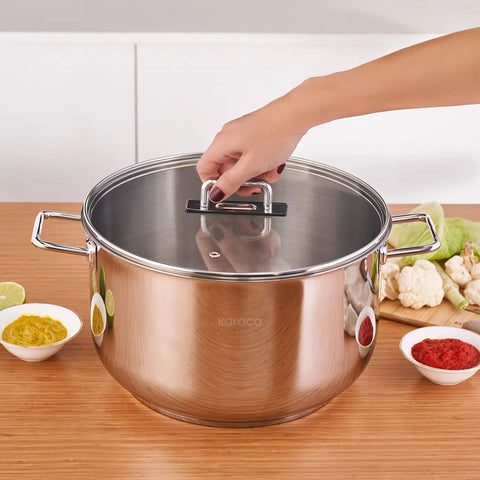 Karaca Grace Stainless Steel Induction Stockpot with Lid, 30cm, Silver