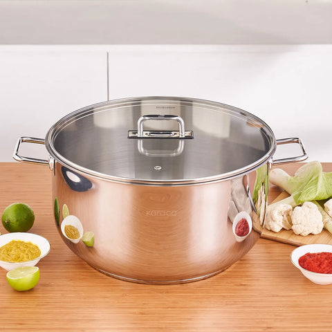 Karaca Grace Stainless Steel Induction Stockpot with Lid, 34cm, Silver