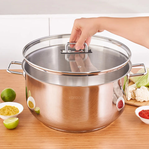 Karaca Grace Stainless Steel Induction Stockpot with Lid, 34cm, Silver