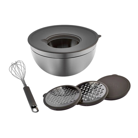 Karaca Parle Stainless Steel Mixing Bowl Set with Graters, 4.6L, Grey