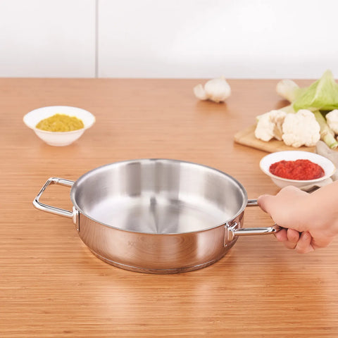 Karaca Grace Stainless Steel Induction Shallow Stock Pot, 20cm, Silver