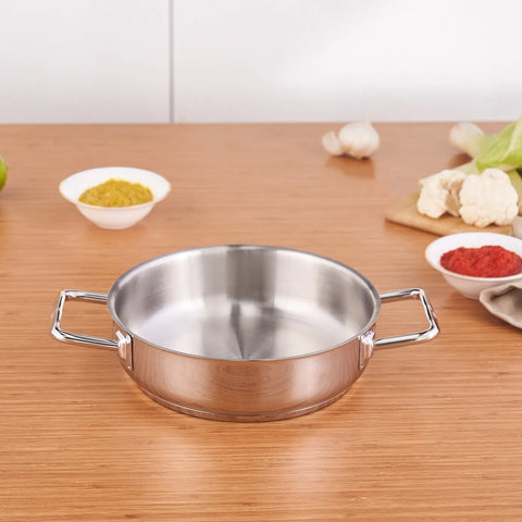 Karaca Grace Stainless Steel Induction Shallow Stock Pot, 20cm, Silver