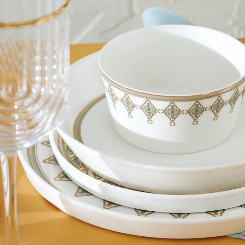 Karaca Streamline Dorothy 59-Piece Bone China Dinner Set for 12 People, White Multi