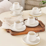 Karaca Streamline 12-Piece Porcelain Espresso Turkish Coffee Cup Set for 6 People, 100ml, White Silver