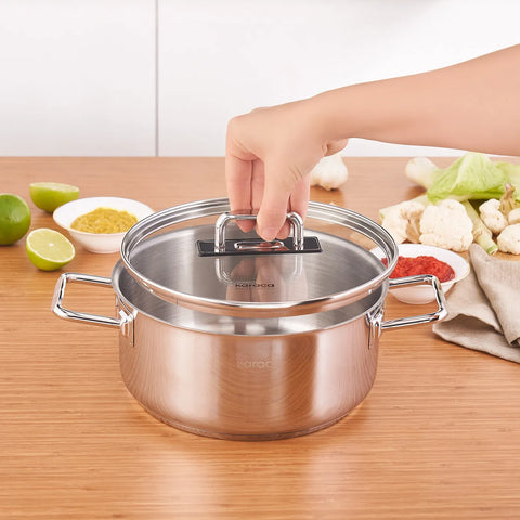 Karaca Grace Stainless Steel Induction Stockpot with Lid, 22cm, Silver