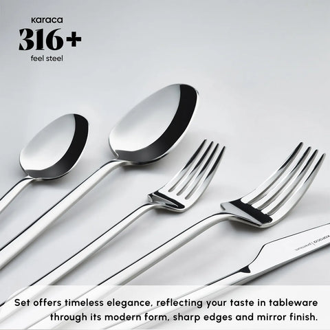 Karaca Stark 84-Piece 316+ Stainless Steel Cutlery Set for 12 People, Silver