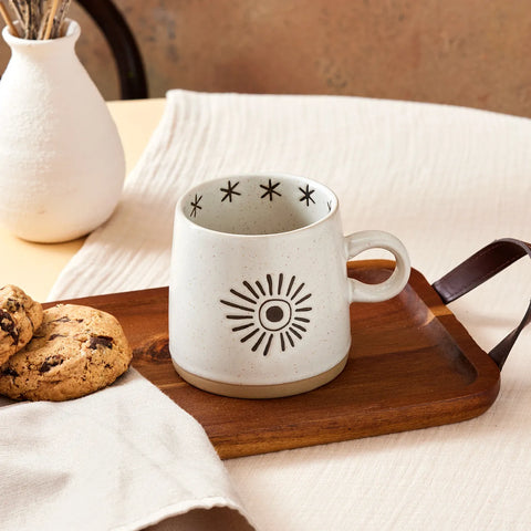 Karaca Moon & Sun 2 Piece Stoneware Mug Set, 300ml, White Multi