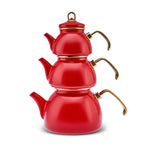 Karaca Retro 3-Piece Enamel Induction Teapot Set, Red