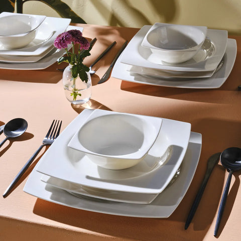 Karaca Royal White 24-Piece Porcelain Dinner Set for 6 People, White