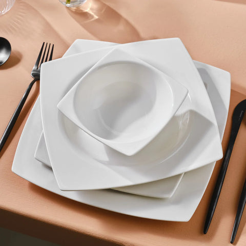 Karaca Royal White 24-Piece Porcelain Dinner Set for 6 People, White