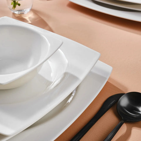 Karaca Royal White 24-Piece Porcelain Dinner Set for 6 People, White