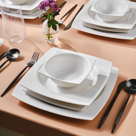 Karaca Royal White 24-Piece Porcelain Dinner Set for 6 People, White