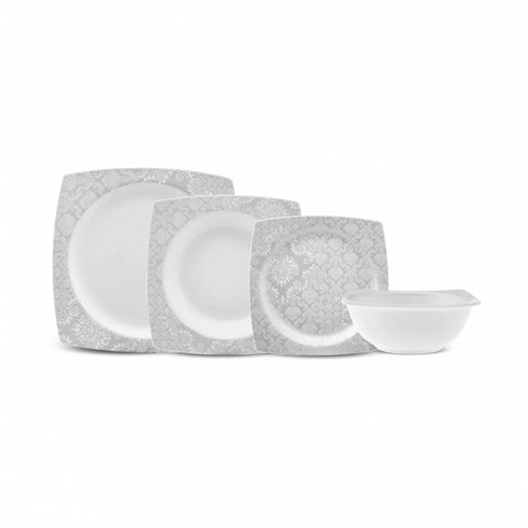 Karaca Bridal 24-Piece Porcelain Dinner Set for 6 People, White Multi