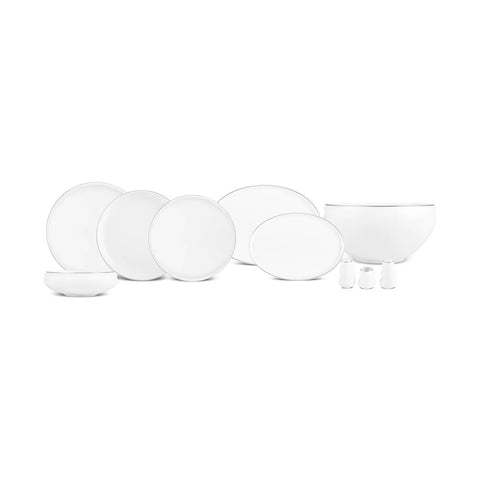 Karaca Red Carpet Collection Streamline New Sunset 59-Piece Bone China Dinner Set for 12 People, Platinum White