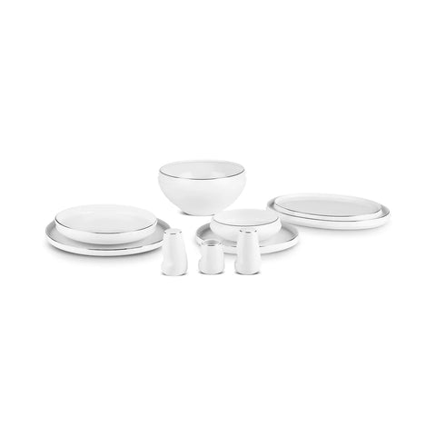 Karaca Red Carpet Collection Streamline New Sunset 59-Piece Bone China Dinner Set for 12 People, Platinum White