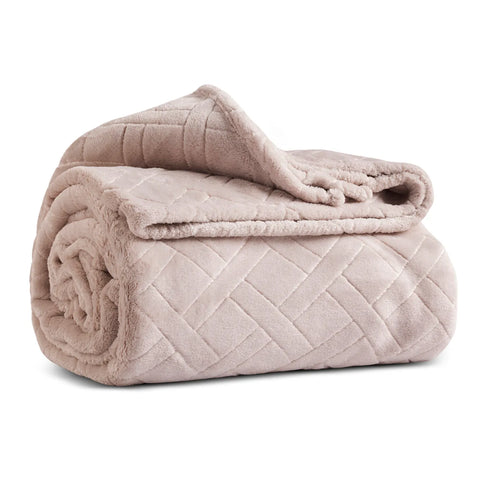 Karaca Elanor Flannel Emboss Wellsoft Blanket, Double, Ivory