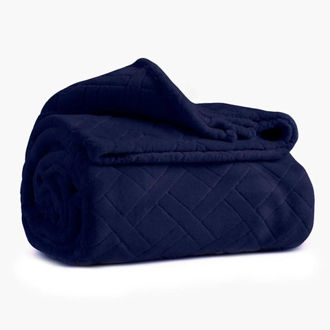  Karaca Elanor Flannel Emboss Wellsoft Blanket, Double, Navy