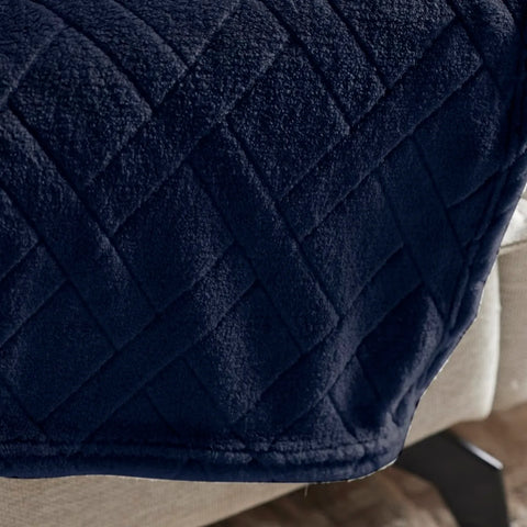  Karaca Elanor Flannel Emboss Wellsoft Blanket, Double, Navy