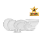 Karaca Red Carpet Collection Streamline Sunset 59-Piece Bone China Dinner Set for 12 People, White Platinum