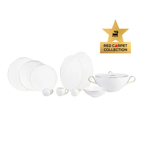 Karaca Red Carpet Collection Fine Pearl Extra Chanak 62-Piece Dinner Set for 12 People, Gold White