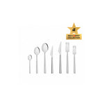 Karaca Halley 84-Piece 316+ Stainless Steel Cutlery Set for 12 People, Platinum