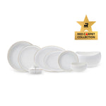 Karaca Red Carpet Collection Streamline Hole 59-Piece Bone China Dinner Set for 12 People, Gold White