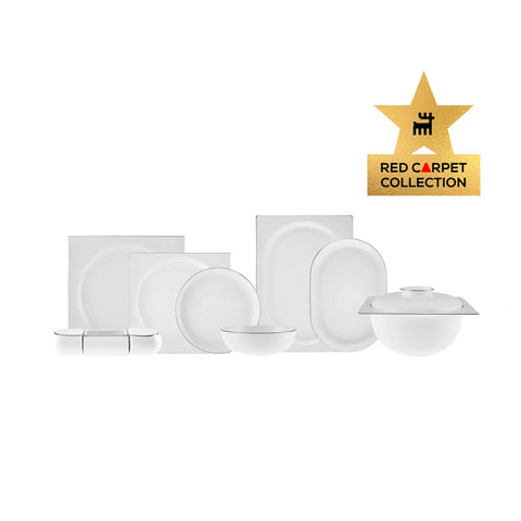 Karaca Red Carpet Collection Fine Pearl Extra Nish 62-Piece Dinner Set for 12 People, Platinum White