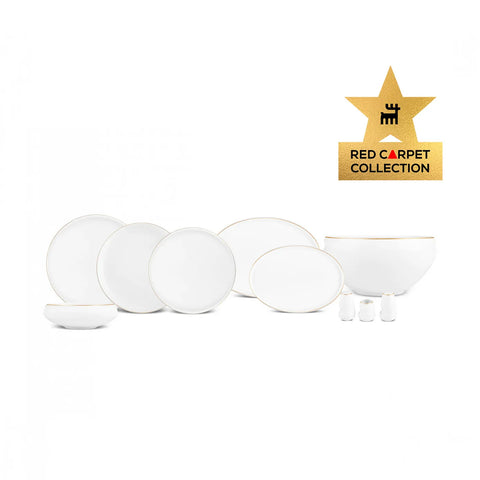 Karaca Red Carpet Collection Streamline New Sunset 59-Piece New Generation Bone China Dinner Set for 12 People, Gold White