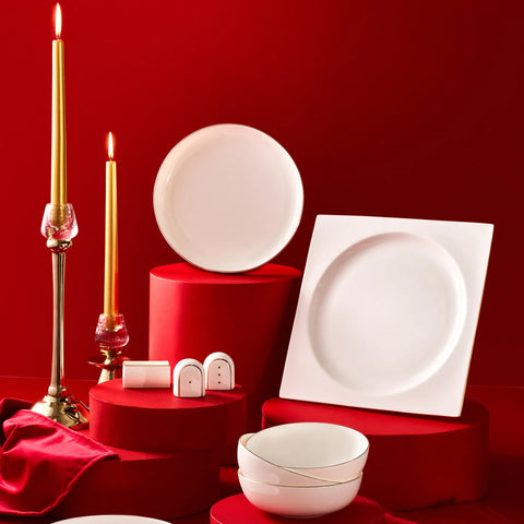 Karaca Red Carpet Collection Fine Pearl Extra Nish 62-Piece Dinner Set for 12 People, Platinum White