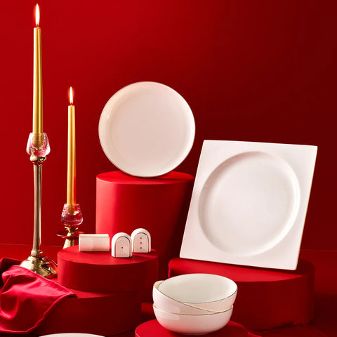 Karaca Red Carpet Collection Extra Nish 62-Piece Fine Pearl Dinner Set for 12 People, White Gold