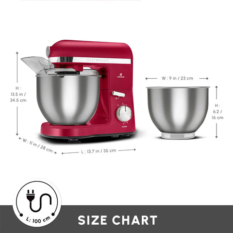 Karaca Mastermaid Chef Pro Zero Side Tech Stand Mixer, 5L, 1500W, Red